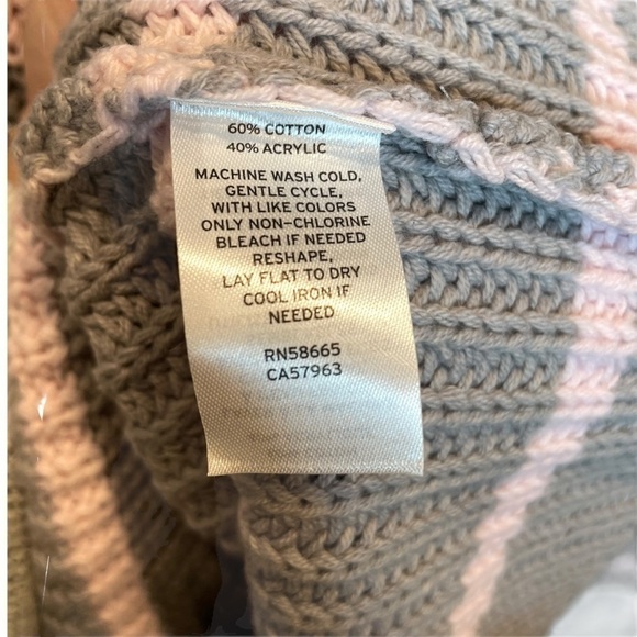 Caslon Shaker Knit Mock Neck Sweater in Grey and Pink Stripes Small NWT - Picture 6 of 7